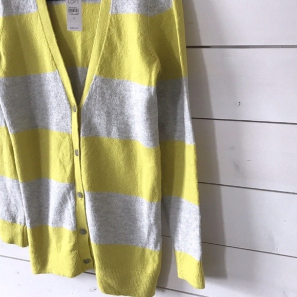 LOFT Gray Yellow Stripe Button Up Cardigan - Picture 4 of 5